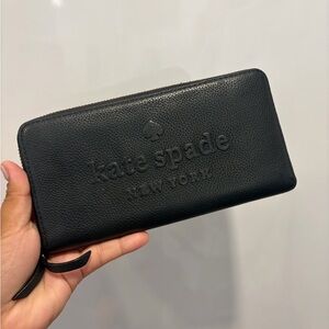 kate spade Black Embossed Leather Zip Wallet